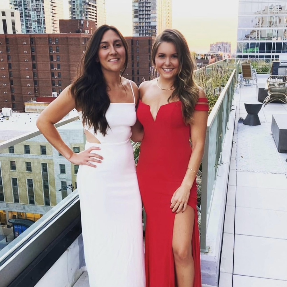 Red Superdown dress with slit